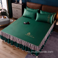 Set Tempat Tidur Mewah Microfiber Warna Pepejal Skirt Katil